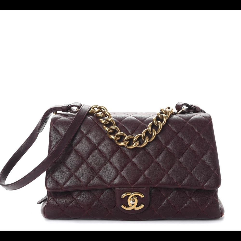 Chanel Sheepskin Quilted Large Trapezio Flap Dark